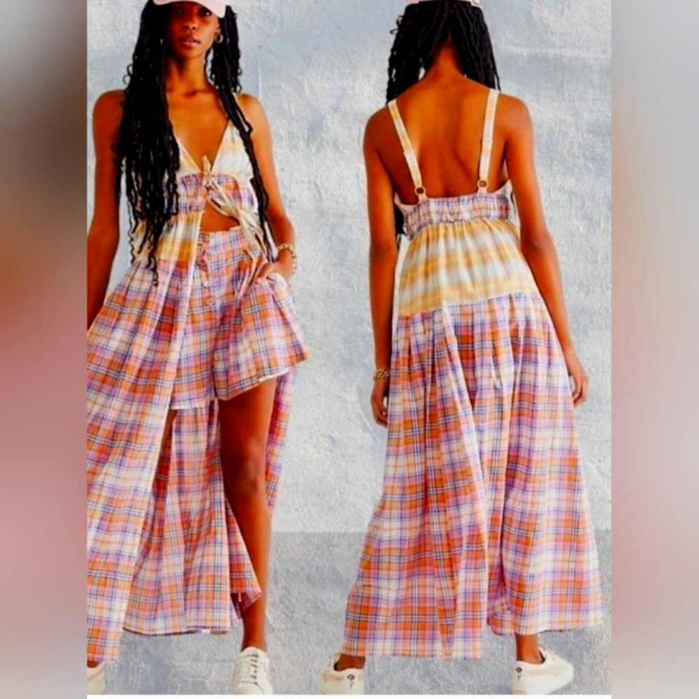 Free People Plaid Skirt Set - Yellow and Purple Shorts Set. NWT